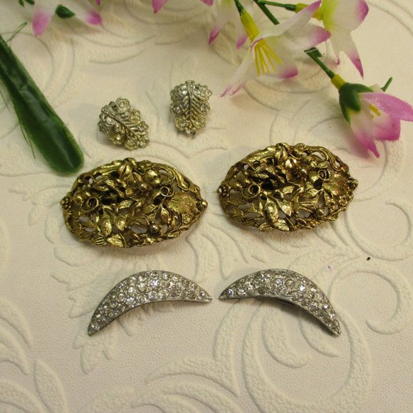 VINTAGE Dress Shoe Clip Lot ~ 3 Pair CONVERTIBLE Rhinestone Clip Assortment - Picture 1 of 13